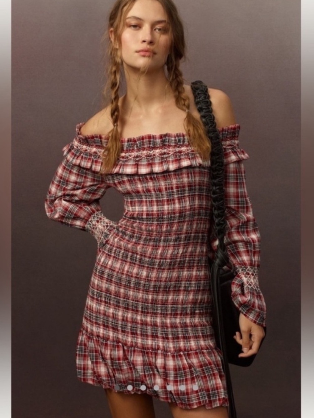 PILCRO Anthropologie Boho Smocked Plaid Mimi Bubble Dress